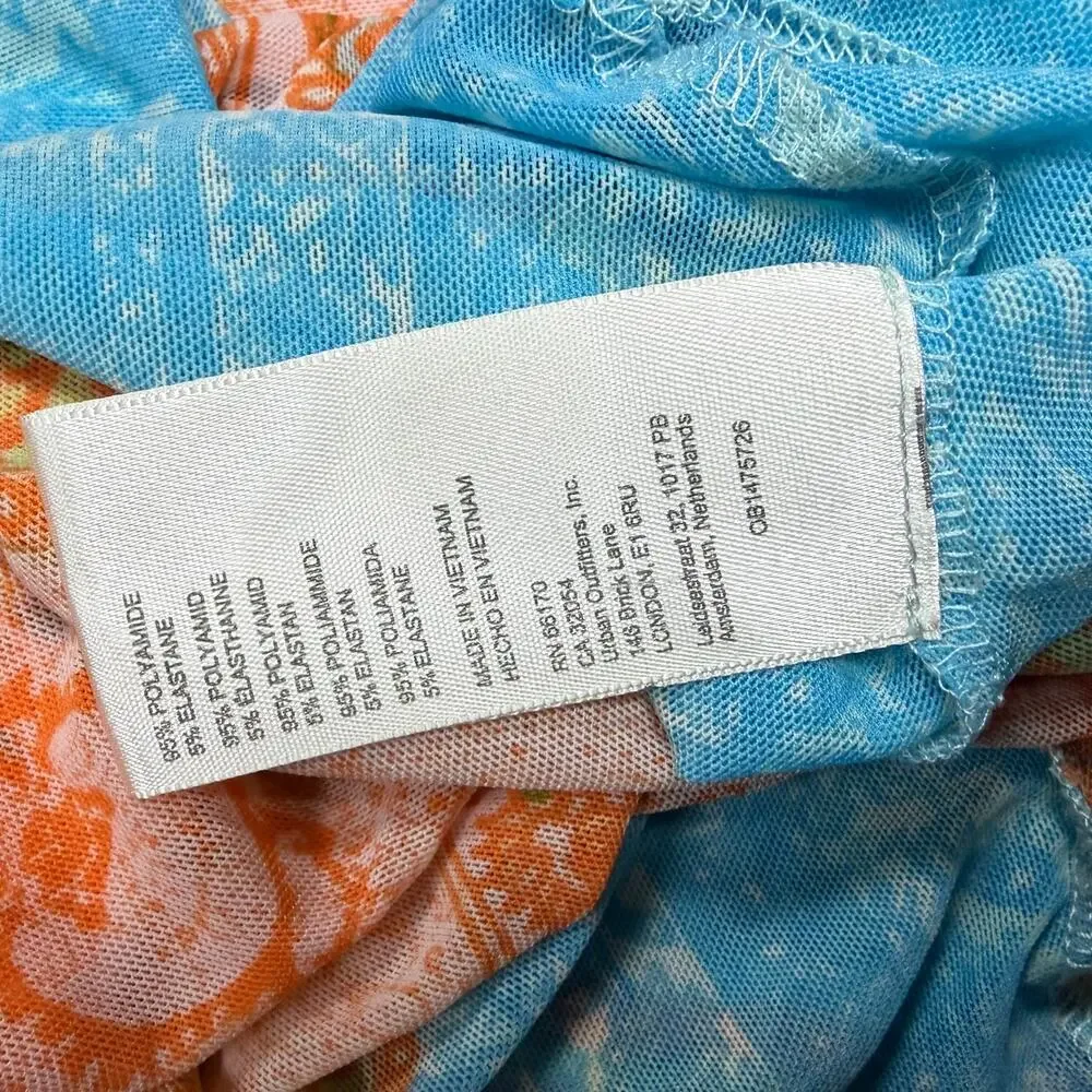 Free People Its My Party Mesh Top‎ Orange Blue Paisley Open Back Crop XS